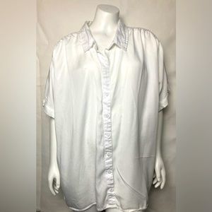 Terra & Sky White Short Rolled Sleeves Plus Size 16W-18W Shirt, White Blouse
